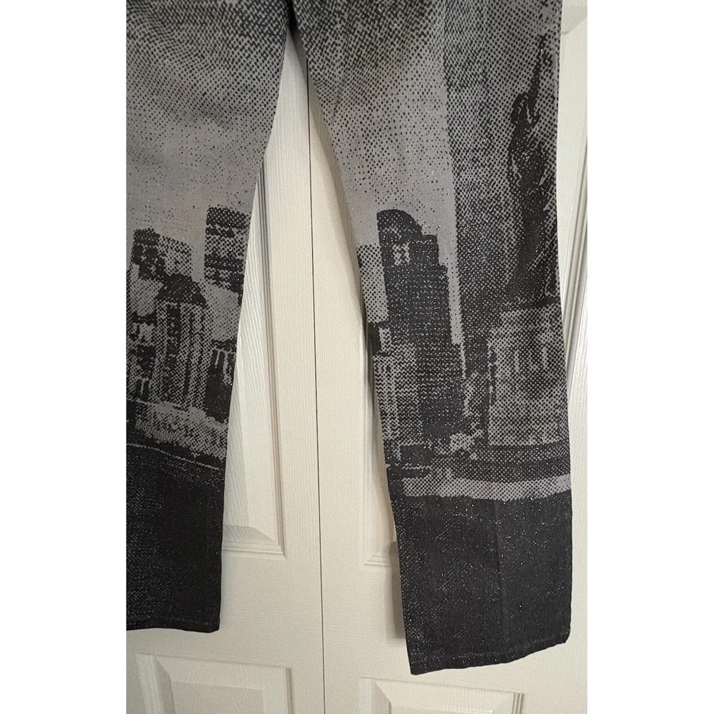 Y2K Vintage 90s‎ Rare CREST Jeans Gray City Artist Skyline Flare Women Sz 1/2
